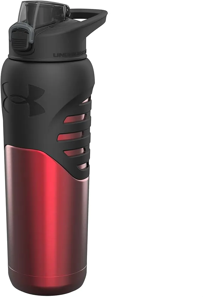 Under Armour Dominate Stainless Steel Water Bottle, 24oz, Silicon Body Grip, Vacuum Insulated, Carabiner Hook Carry, Protective Cap, Leak Proof, For Kids & Adults, All Sports, Gym