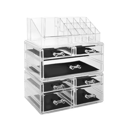 Cosmetic Storage Organizer Makeup Case ROSELIFE [TFD] 3 Pieces Kit Jewelry Display 7 Drawers 16 Slots Detachable Clear