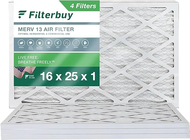 Filterbuy 16x25x1 MERV 13 Pleated HVAC AC Furnace Air Filters (4-Pack)