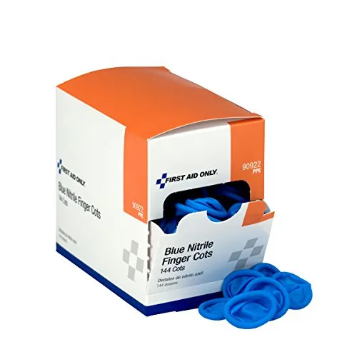 First Aid Only Nitrile Finger Cots, 1" x 3", Blue, Box Of 144 Cots