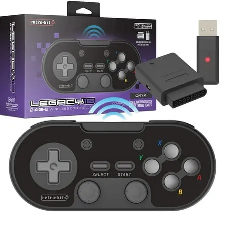 Retro-Bit Legacy 16 Wireless 2.4GHz Controller for SNES, Switch, PC, Mac  Black