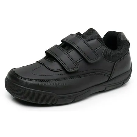 Blikcon Boys School Uniform Dress Shoe Loafer Shoes Double Hook and Loop (Color : Black, Size : 13 Little Kid)