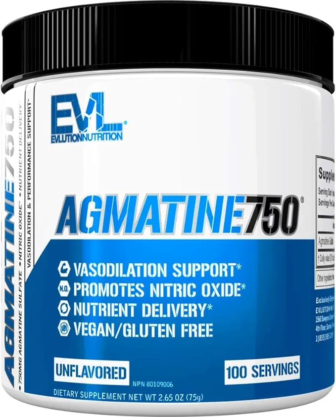 Evlution Agmatine Sulfate Nitric Oxide Powder Nutrition High Strength Agmatine Sulfate Powder Nitric Oxide Supplement for High Intensity Pumps Muscle Growth Recovery and Performance - Unflavored