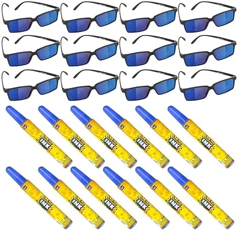 24 PC Spy Secret Agent Party Supplies Party Favor - 12 Spy Glasses, 12 (4.5-Inch) Disappearing Ink Pen Tubes - Detective, Prizes, Treasure Box