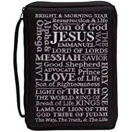 Black Names of Jesus Embroidered Polyester Bible Cover Case with Handle, (Maxi) 2X-Large