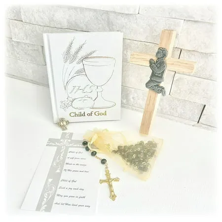 First Communion Gifts for Boys with Rosary, Prayer Book, Scapular, Lapel Pin and Bookmark