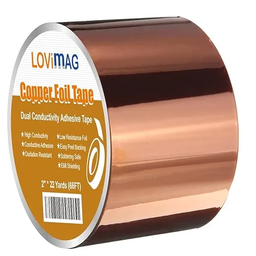 LOVIMAG Copper Foil Tape (2inch X 66 FT) with Conductive Adhesive for Guitar and EMI Shielding, Crafts, Electrical Repairs, Grounding
