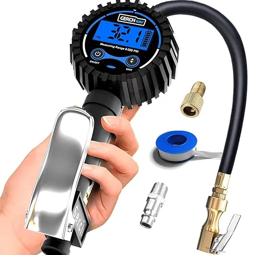 Digital Tire Inflator with Pressure Gauge and Longer Hose, Air Chuck with Gauge for Air Compressor - 200PSIDigital Tire Inflator with Pressure Gauge and Longer…