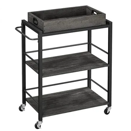 Serving Cart with Wheels and Handle, 3-Tier Beverage Cart with Removable Tray