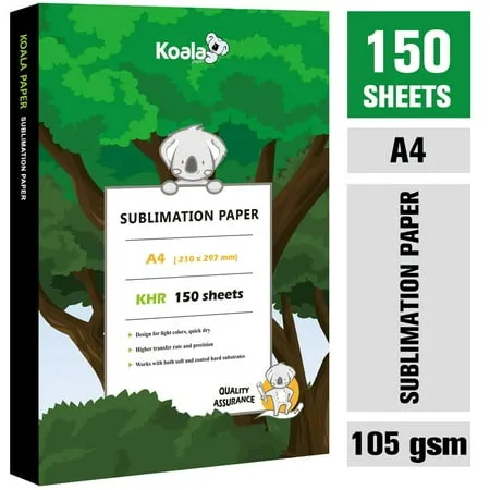 Koala Sublimation Paper 150 sheets 8.3x11.7 inches A4 for Heat Transfer DIY Gift Compatible with Inkjet Sublimation Printer 105gsm