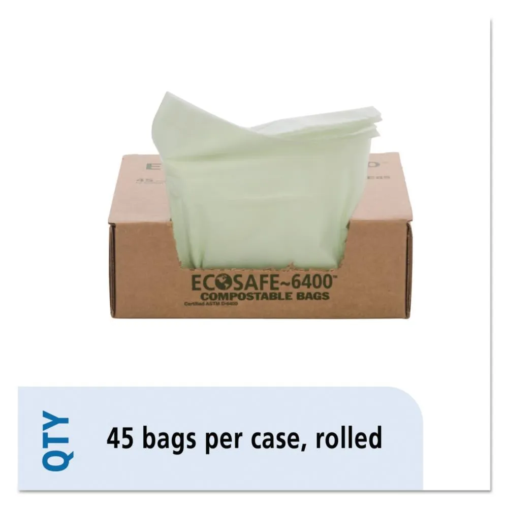 EcoSafe Compostable, 13 gallon, .85mil, 24" x 30", Green, STOE2430E85(45 bags/box)