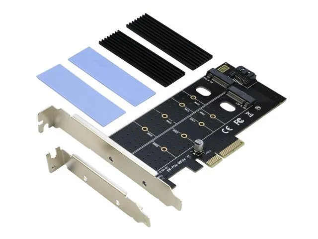 Dual M.2 PCIe 4x Adapter for SATA or PCIe NVMe SSD with Heatsink, RIITOP M.2 SSD NVME (M Key) and SATA (B Key) 22110 2280 2260 2242 2230 to PCI-e x 4 Host Controller Expansion Card