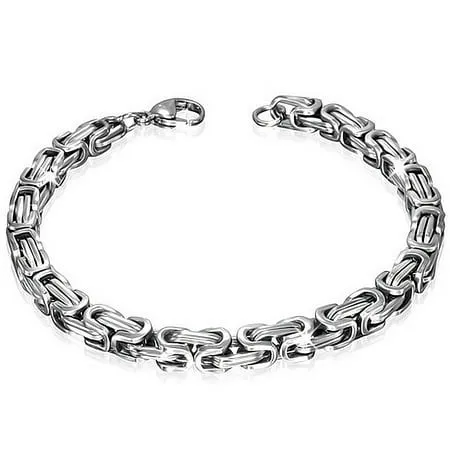 Stainless Steel Silver-Tone Mens Link Chain Bracelet with Clasp