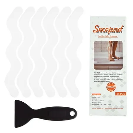 Secopad Anti Slip Shower Stickers 24 PCS Safety Bathtub Strips Adhesive Decals with Premium Scraper for Bath Tub Shower Stairs