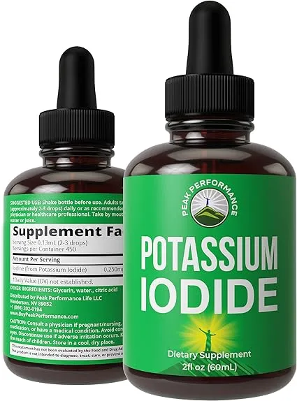 Potassium Iodide Liquid Drops for Thyroid Protection. 1 Year Supply. Vegan Iodine Supplement. Better Absorption Compared to Potassium Iodide Pills, Tablets. Gluten Free, USA Tested