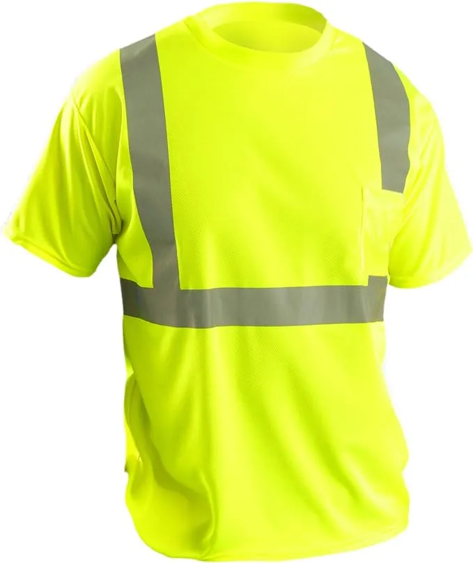 OccuNomix LUX-SSETP2B-YM Classic Standard Short Sleeve Wicking Birdseye T-Shirt with Pocket, Class 2, 100% ANSI Wicking Polyester Birdseye, Medium, Yellow (High Visibility)