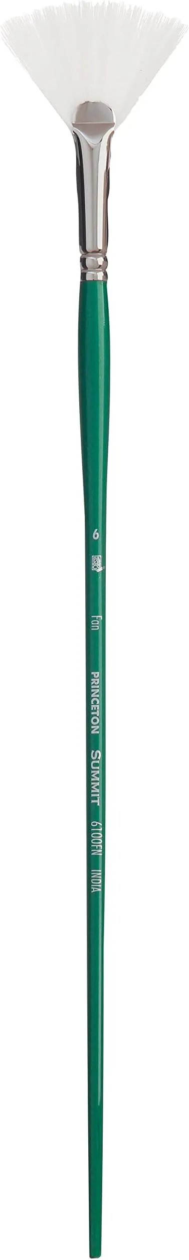 Princeton Synthetic Bristle Oil And Acrylic Paint Brush 6100, Size 6, Fan Bristle, Synthetic, Green