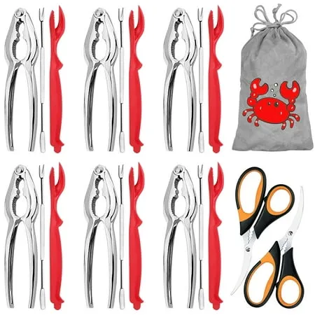 GPYG Crab Crackers and Tools, 27-piece Seafood Tools Set, Includes 8 Crab Crackers, 8 Lobster Shellers, 8 Crab Leg Forks/Picks, 2 Seafood Scissors & Storage Bag, Nut Cracker Set, Crab Leg CrackersGPYG Crab Crackers and Tools, 27-piece Seafood Tools Set, 