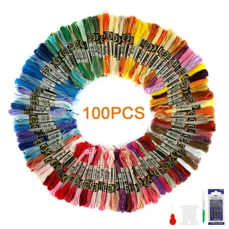 ODOMY Embroidery Threads Embroidery Floss Cross Stitch Threads Bracelets Thread Crafts Floss Rainbow Color with Free Embroidery Needles Floss Bobbins