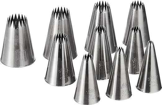 Ateco 870 - 10 Piece French Star Tube Set, Stainless Steel Pastry Tips, Sizes 0 - 9