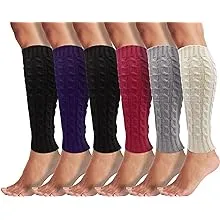 Leg Warmers for Women, 6 Pairs Knee High Cable Knit Warm Thermal Acrylic Winter Sleeve