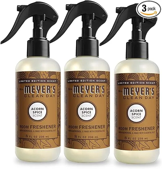 Mrs. Meyer's Room and Air Freshener Spray, Non-Aerosol Spray Bottle Infused with Essential Oils, Limited Edition Acorn Spice, 8 fl. oz - Pack of 3