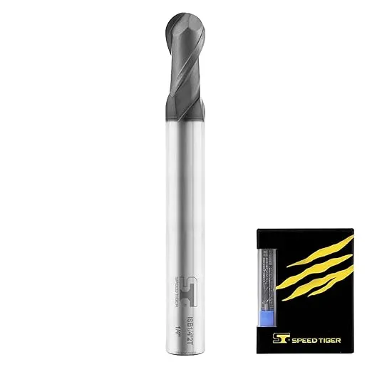 SPEED TIGER Micrograin Carbide Ball Nose End Mill - 2 Flute - ISB1/8"2T (5 Pieces, 1/8") - for Milling Alloy Steels, Hardened Steel, Metal – Mill Bits Sets for DIYers & Professionals