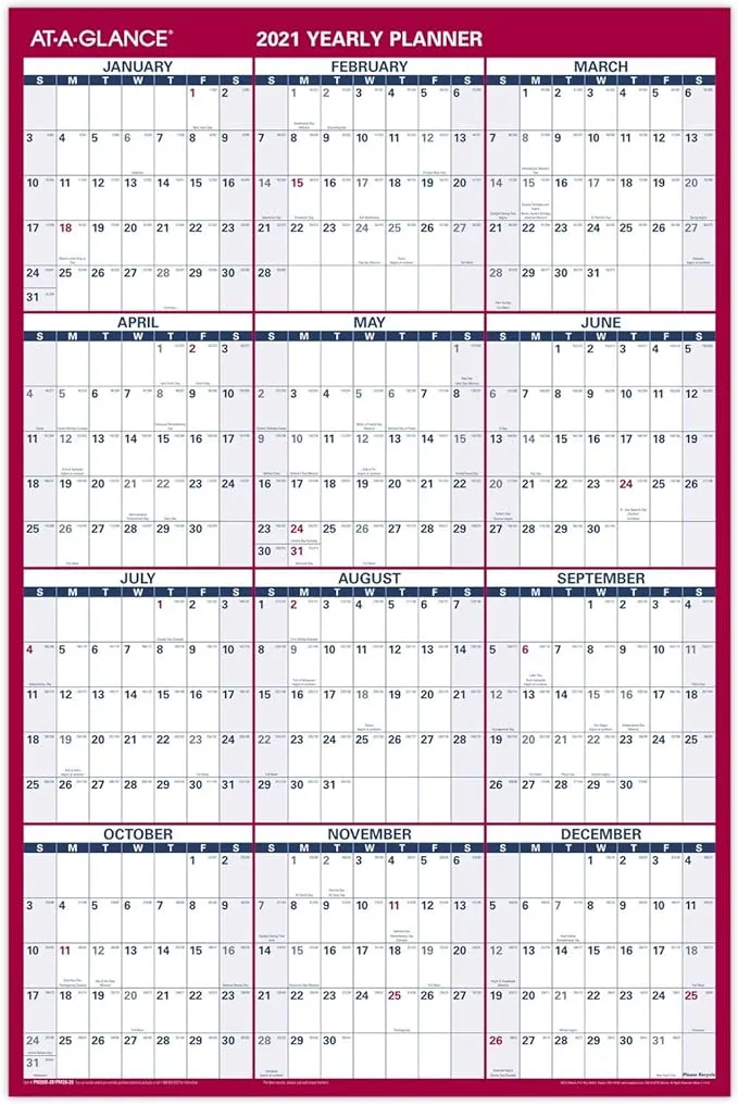 At-a-glance Vertical/Horizontal Reversible Erasable Wall Calendar, 36 inch x 24 ...