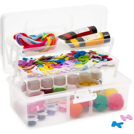 Bright Creations Art and Craft Supply Case, Clear Storage Art Tool Box, Organizer with 2 Trays (9 x 5 x 4.25 in)