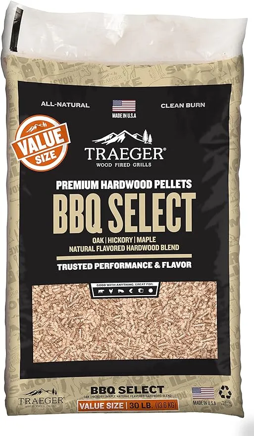 Traeger Grills BBQ Select 100% All-Natural Wood Pellets for Smokers and Pellet Grills, BBQ, Bake, Roast, and Grill, 30 lb. Bag
