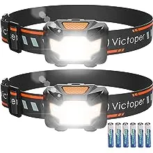 Victoper Headlamp 2 Pack, 4 Modes Red Light Head Lamp Battery Powered, Hardhat Mechanic Waterproof Headlamps Flashlight, LED Head Lamps for Adults, Kids, Camping, Running, Hiking, Outdoor, Fishing