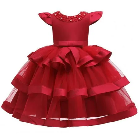 Toddler Girls Dress Princess Wedding Pageant Lace Ruffle Tulle Party Birthday Gown