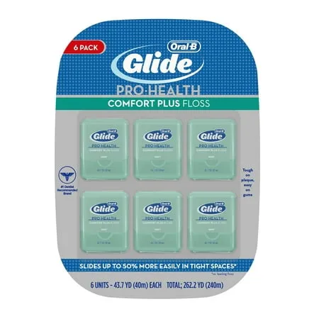 6PK Oral -B Glide Pro-Health Comfort Plus Floss ~ 43.7 YDS Each ~ Mint ~ SEALED!