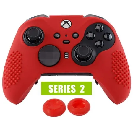 eXtremeRate Red Soft Anti-Slip Silicone Cover Skins Controller Protective Case for New Xbox One Elite Series 2 (Core) with Thumb Grips Analog Caps