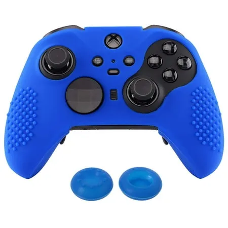 eXtremeRate Blue Soft Anti-Slip Silicone Cover Skins Controller Protective Case for New Xbox One Elite Series 2 (Core) with Thumb Grips Analog Caps