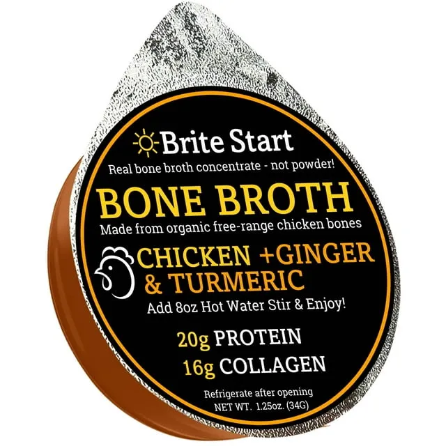 Brite Start Bone Broth - Chicken + Miso - 12 Count - Keto Friendly Concentrate Packed with 16g Collagen, 20g Paleo Protein - Made from Free Range Chicken Bones - Single Serve Packets