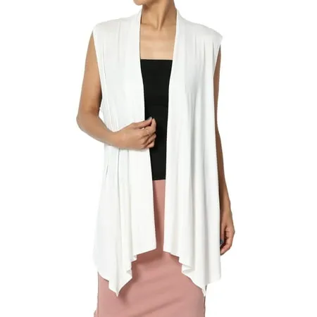 TheMogan Women s Long Vests Sleeveless Draped Lightweight Open Front Cardigan