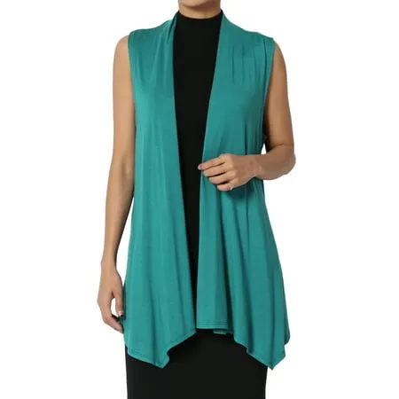 TheMogan Women s Long Vests Sleeveless Draped Lightweight Open Front Cardigan