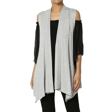 TheMogan Women s Long Vests Sleeveless Draped Lightweight Open Front Cardigan