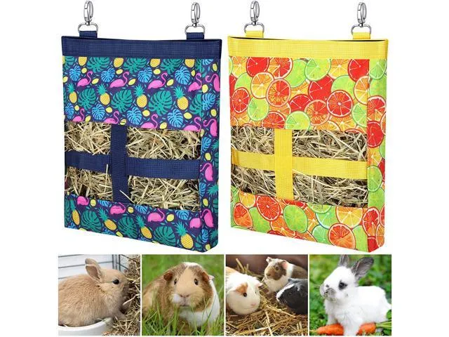 Guinea Pig Hay Feeder, Hay Feeder Rabbit, 2 Pack Rabbit Hay Feeder, DZWLKJ Hay Feeder Bag Hanging Feeder Sack with 3 Holes for Rabbit Guinea Pig Chinchilla Hamsters Small Pets.(Watermelon+Strawberry)Guinea Pig Hay Feeder, Hay Feeder Rabbit, 2 Pack Rabbit