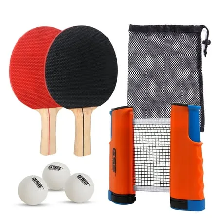 GSE Games & Sports Expert Retractable Ping Pong Net Set with Paddles & Balls. Portable Replacement Table Tennis Net Set Anywhere Table Tennis Net for Indoor/Outdoor Game Travel Home (Orange)