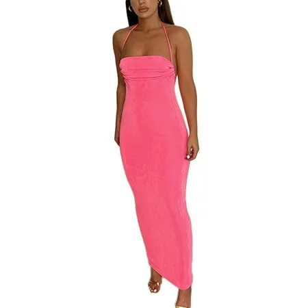 Women Cutout Backless Maxi Dress Sexy Sleeveless Split Cocktail Dresses Bodycon Spaghetti Strap Long Dress Party