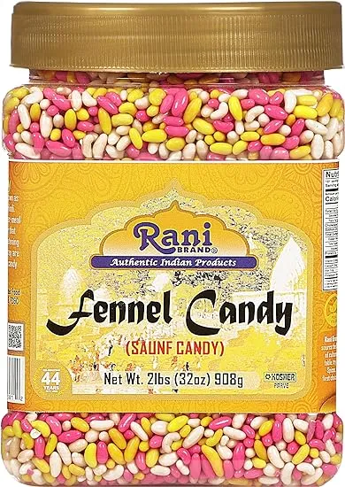 Rani Sugar Coated Fennel Candy 2lbs (32oz) 908g Bulk, PET Jar ~ Indian After Meal Digestive Treat | Vegan | Gluten Friendly | NON-GMO | Kosher | Indian Origin