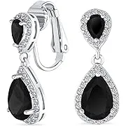 Bridal Teardrop CZ Halo Chandelier Clip On Earrings Silver Rose Gold