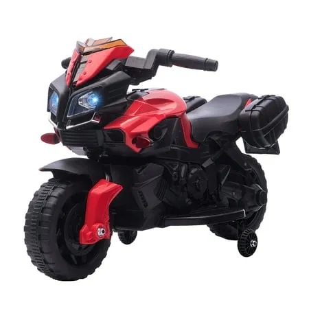 Aosom 6V Electric Motorcycle for Kids, Dirt Bike, Battery-Powered Ride-On Toy Off-Road Street Bike with Pedal, Headlights, and Training Wheels, Red