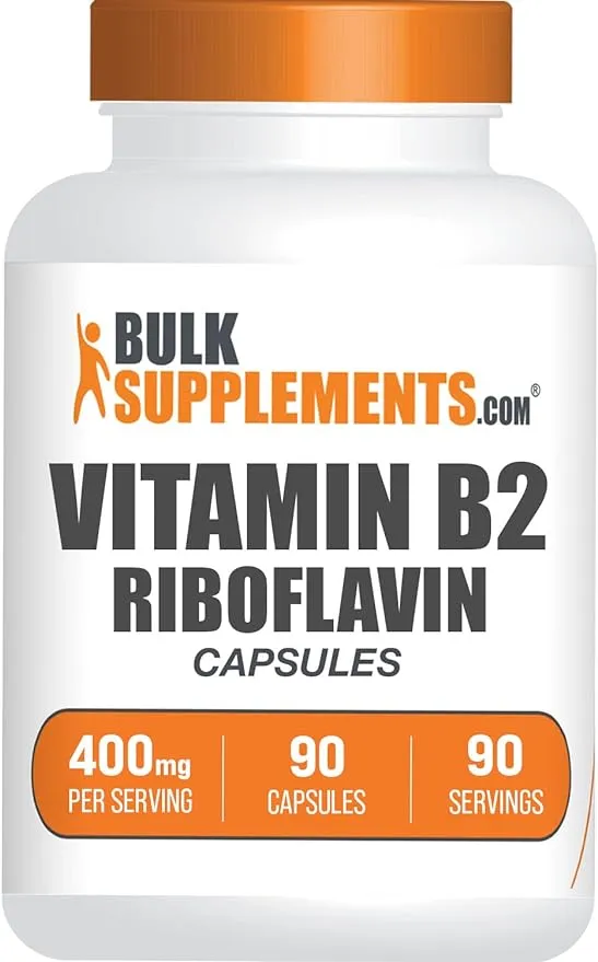 BulkSupplements.com Riboflavin Capsules - Vitamin B2 400 mg, Riboflavin 400mg - Essential B Vitamin, Gluten Free, 1 Capsule per Serving, 180 Capsules (Pack of 1)