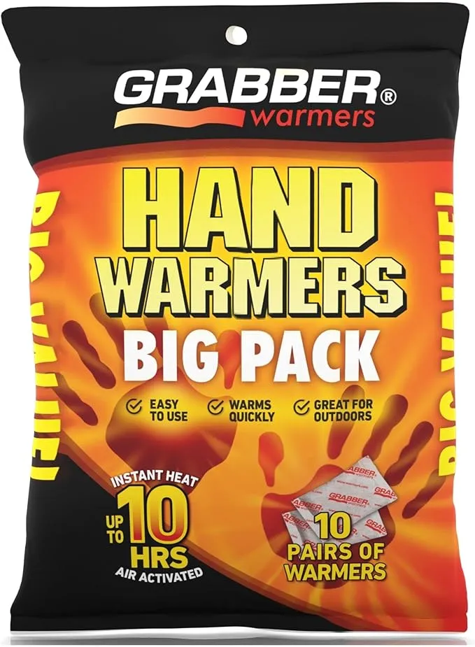 Grabber Hand Warmers - Long Lasting Safe Natural Odorless Air Activated Warmers - Up to 7 Hours of Heat - 10 Pairs,one color,HWPP10DISPLAYUSA