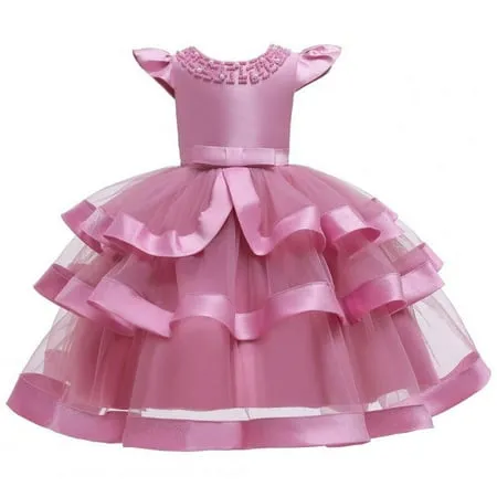 Toddler Girls Dress Princess Wedding Pageant Lace Ruffle Tulle Party Birthday Gown