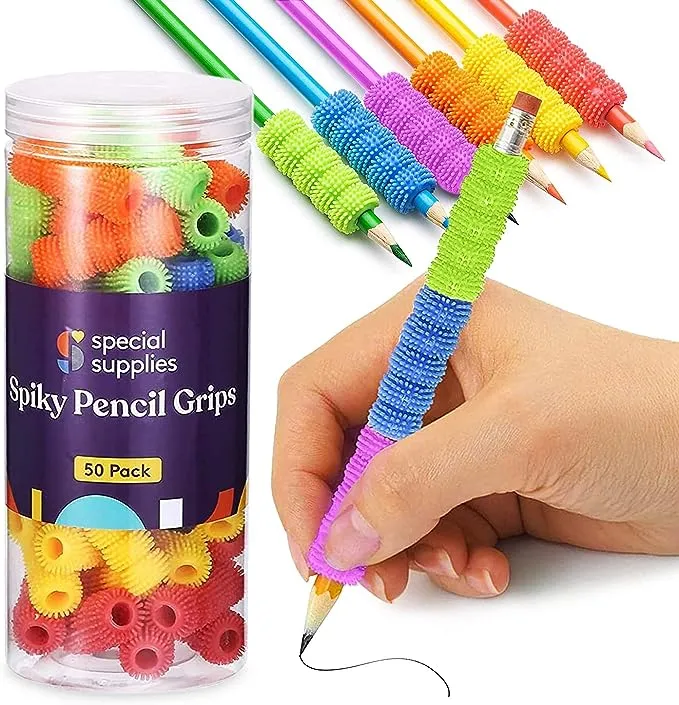 Special Supplies Spiky Pencil Grips for Kids and Adults Colorful Holders for Handwriting, Drawing, Coloring - Ergonomic Right or Left-Handed Use - Reusable (50-Pack)