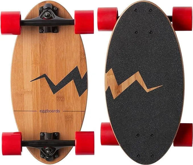 Eggboards Mini Longboard The Original - Bamboo Wood Cruiser Skateboard for Adults and Kids. Easy to Carry, Smooth to Ride